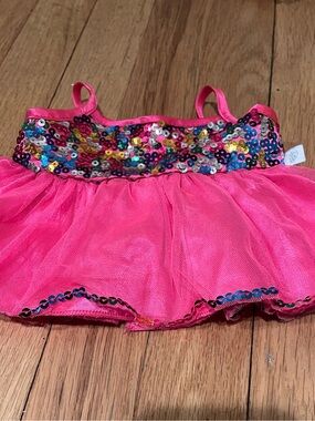 Build a Bear Disney pink sequined rainbow dress gown party dress